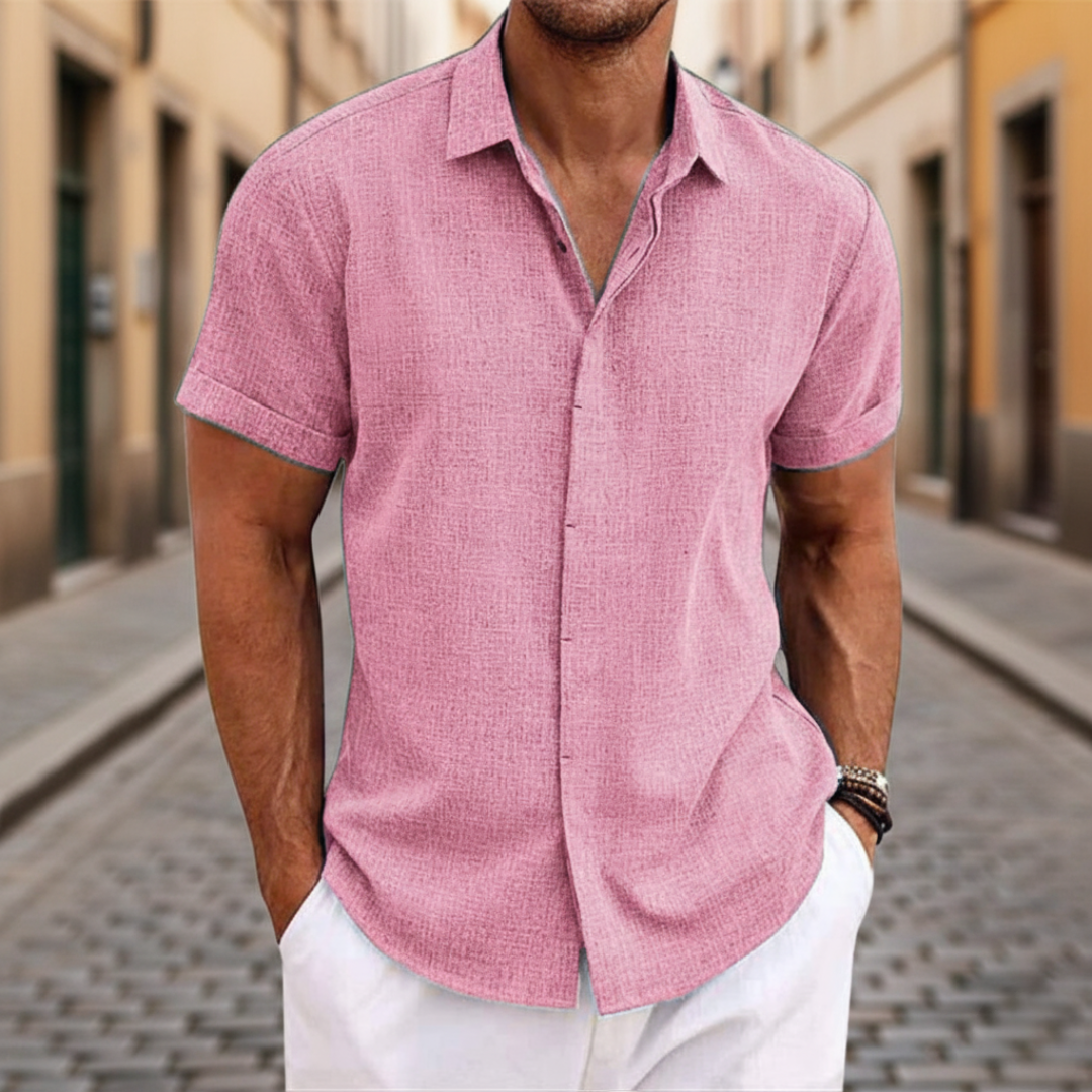 Men's Short Sleeve Casual Mixed Fabric Shirt