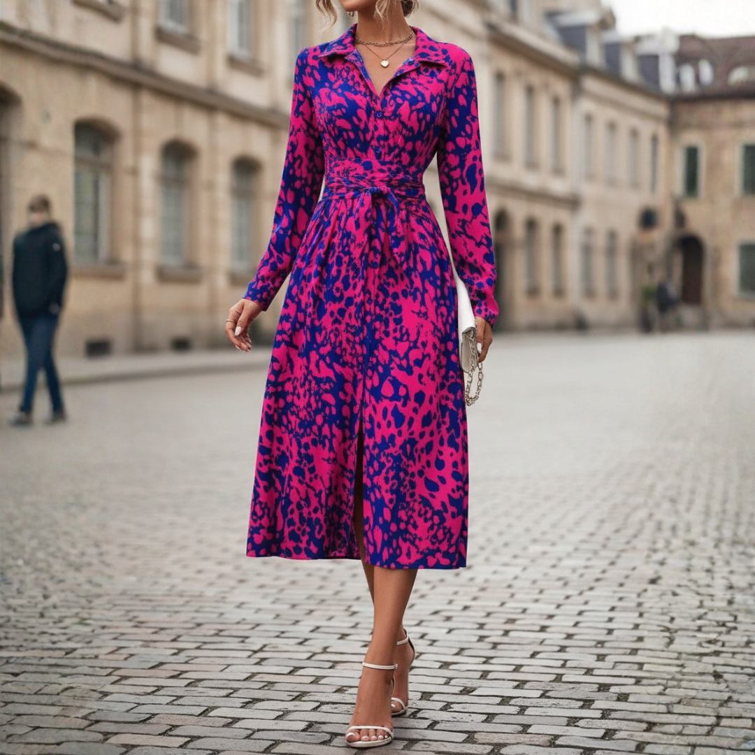Women's Midi Dress with Belt and Buttons