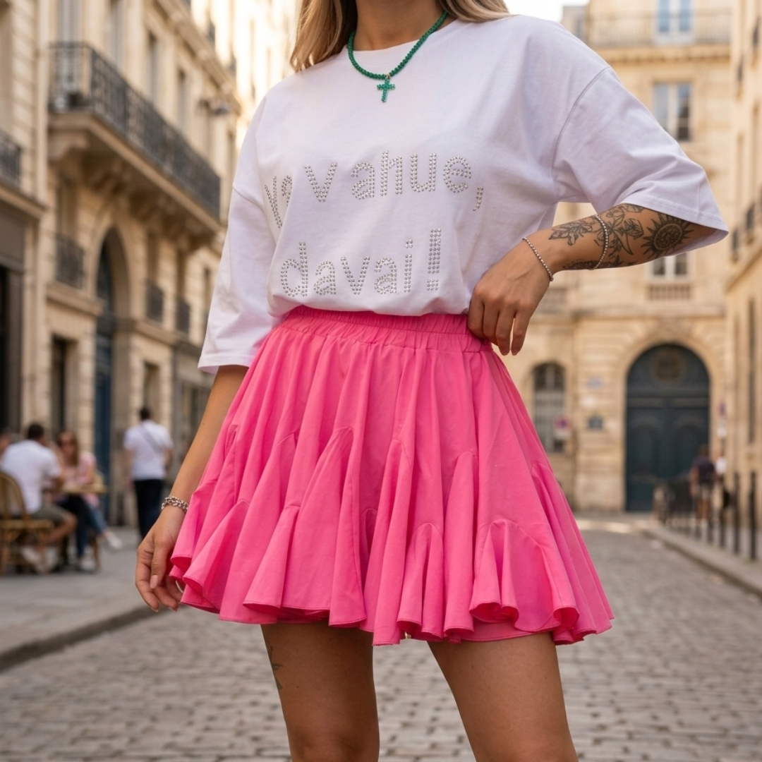 Ruffled Mini Skirt with High Elastic Waist