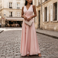 Women's Fluid Electric Blue Maxi Dress | Elegant V-Neck Evening Gown