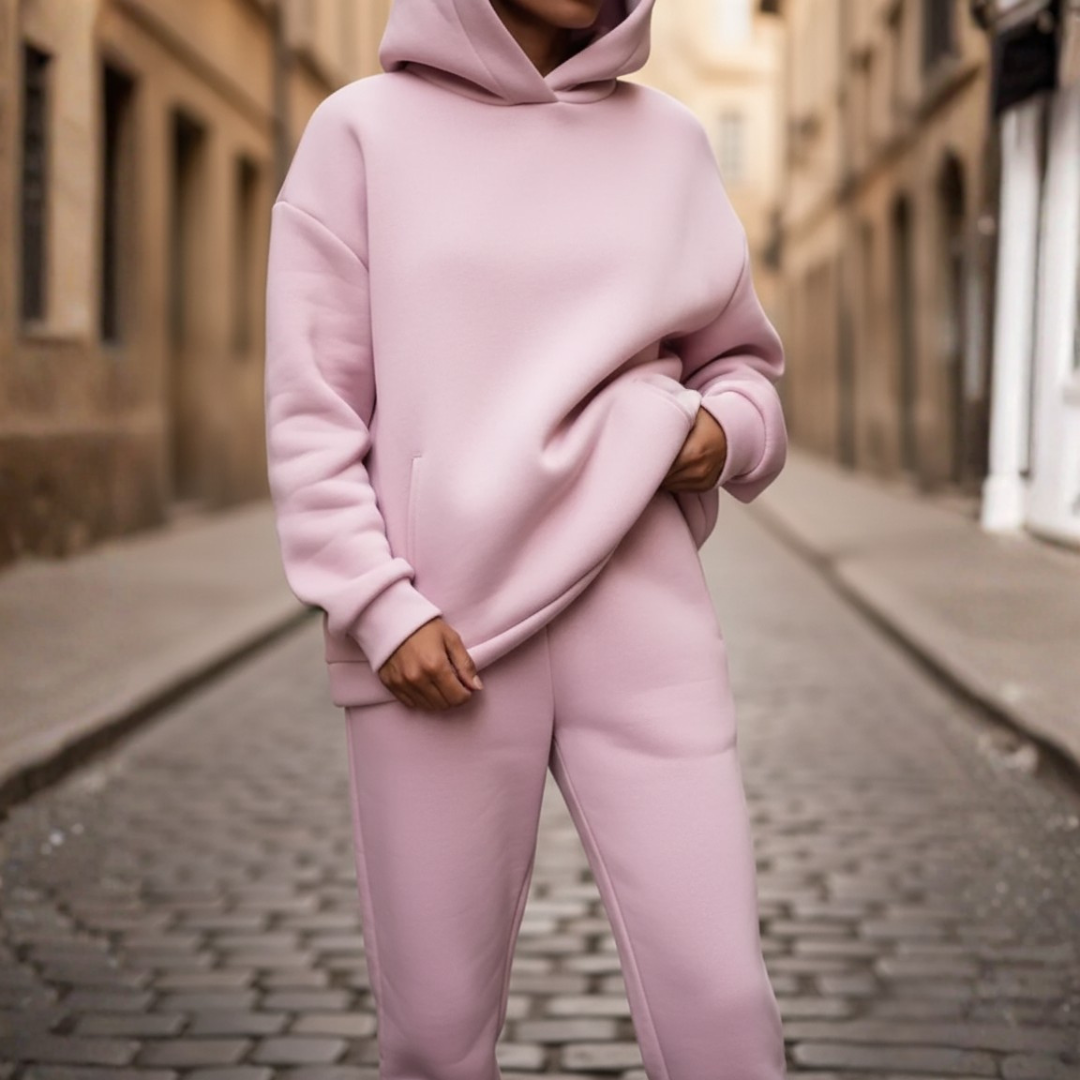 Women's Tracksuit with Hood in Elegant Sporty Mixed Fabrics
