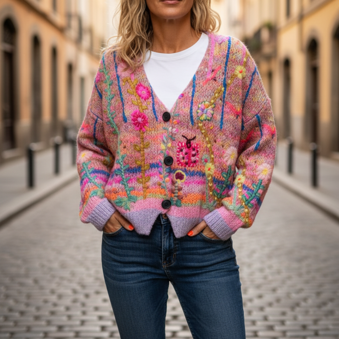 Women's Cardigan with Floral Embroidery