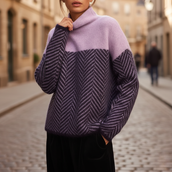 High Neck Sweater with Zigzag Pattern