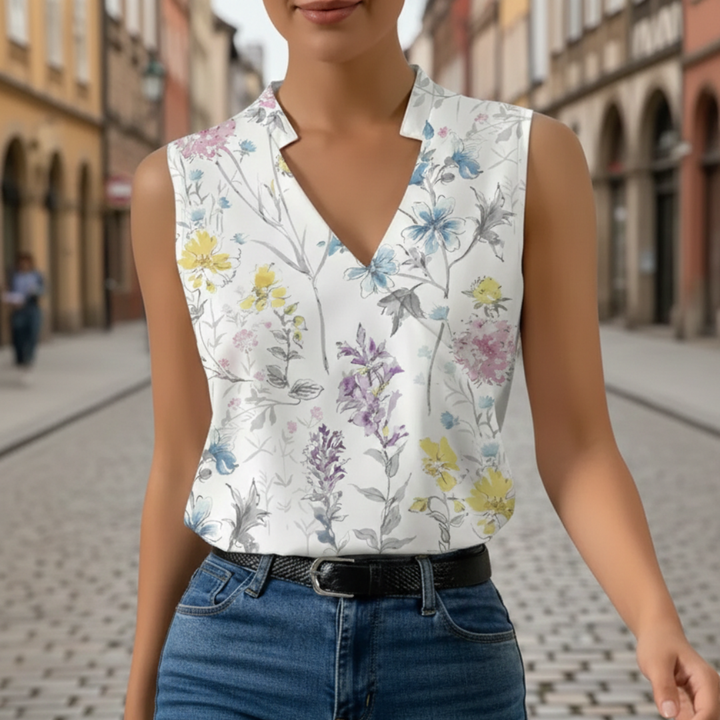 Blusa senza maniche da donna con scollo a V incrociato a tinta unita
