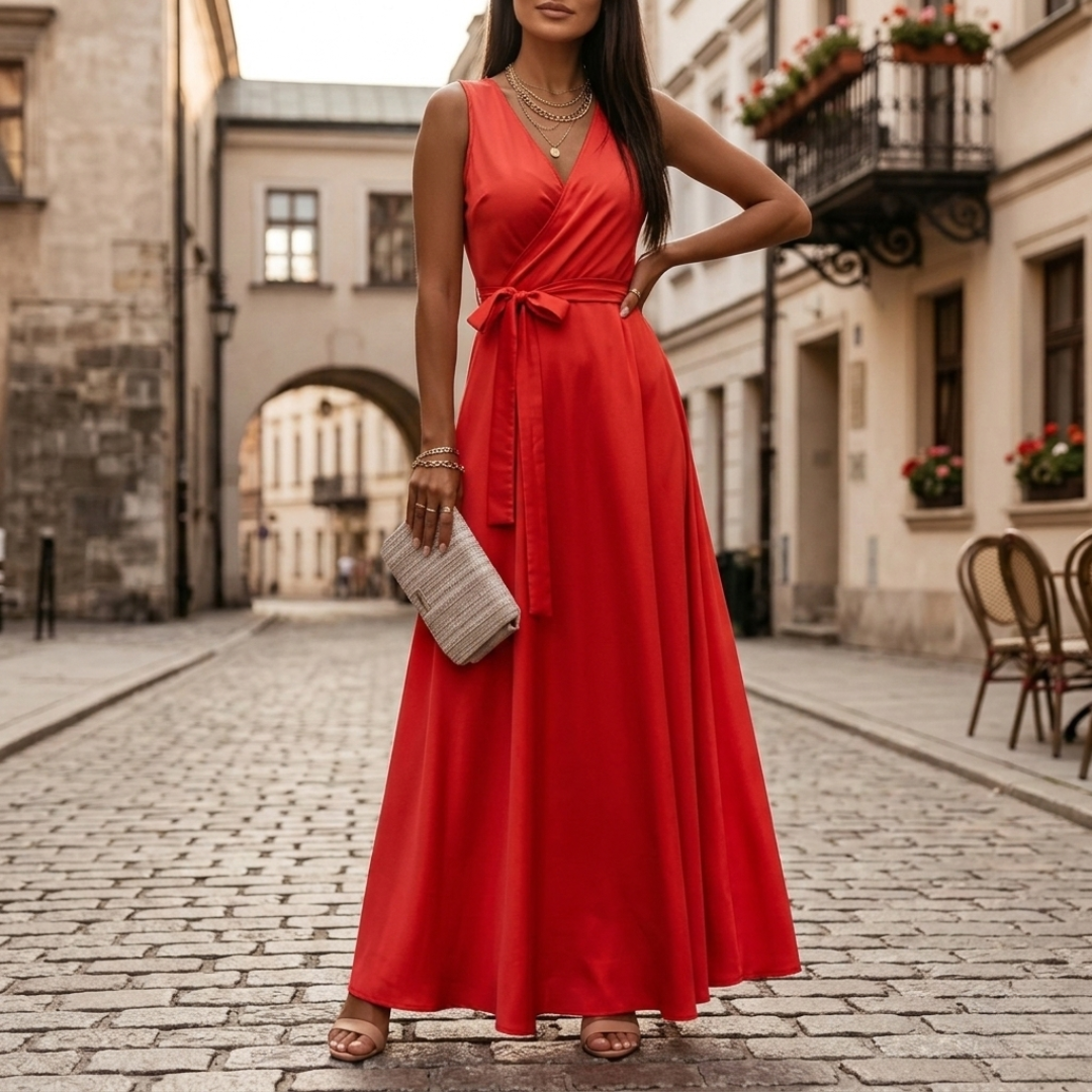 Women's Fluid Electric Blue Maxi Dress | Elegant V-Neck Evening Gown 10