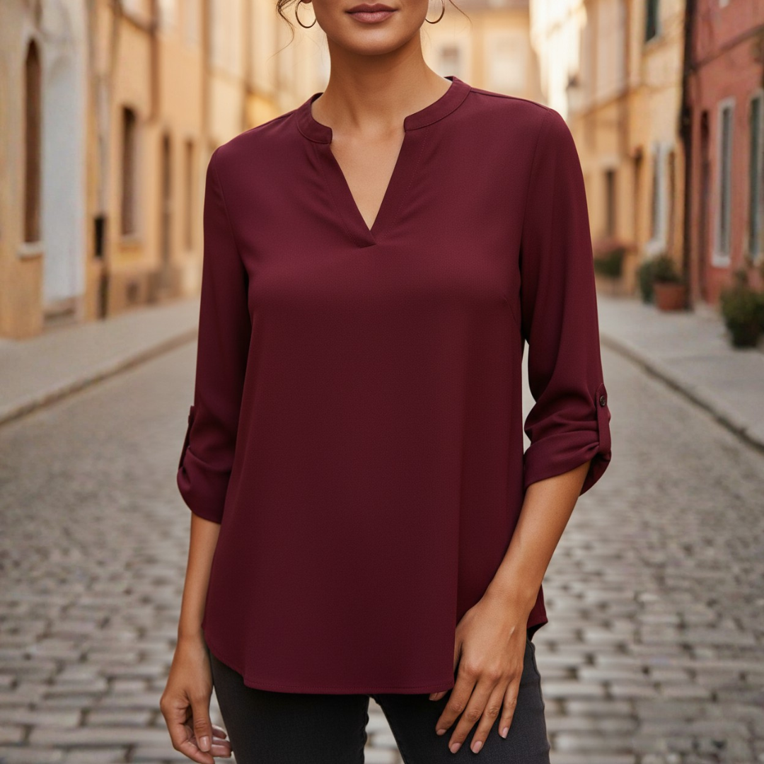 V-Neck Pistachio Blouse with Tulip Sleeves for Women