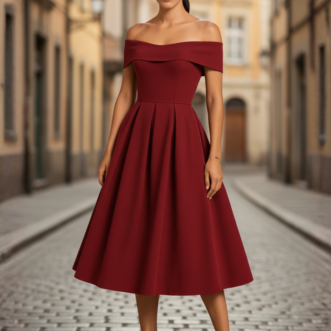 Women's Strapless Dress with Flared Skirt
