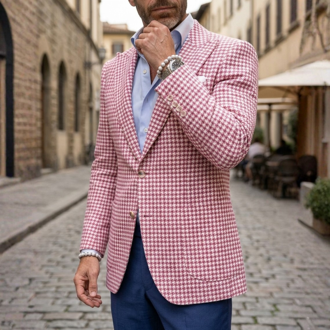 Men's Houndstooth Blazer Jacket Slim Fit Autumn