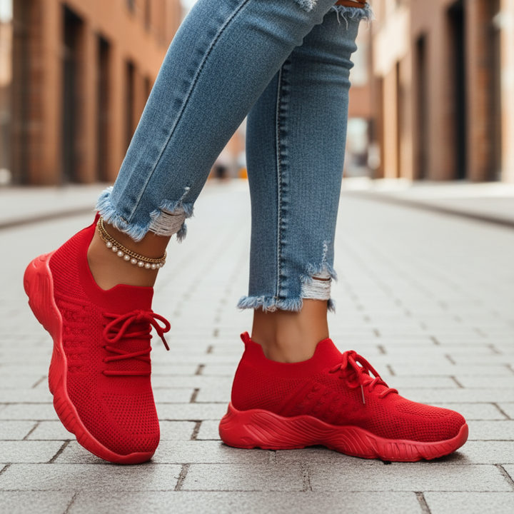 Scarpe da passeggio da donna con lacci in mesh traspirante