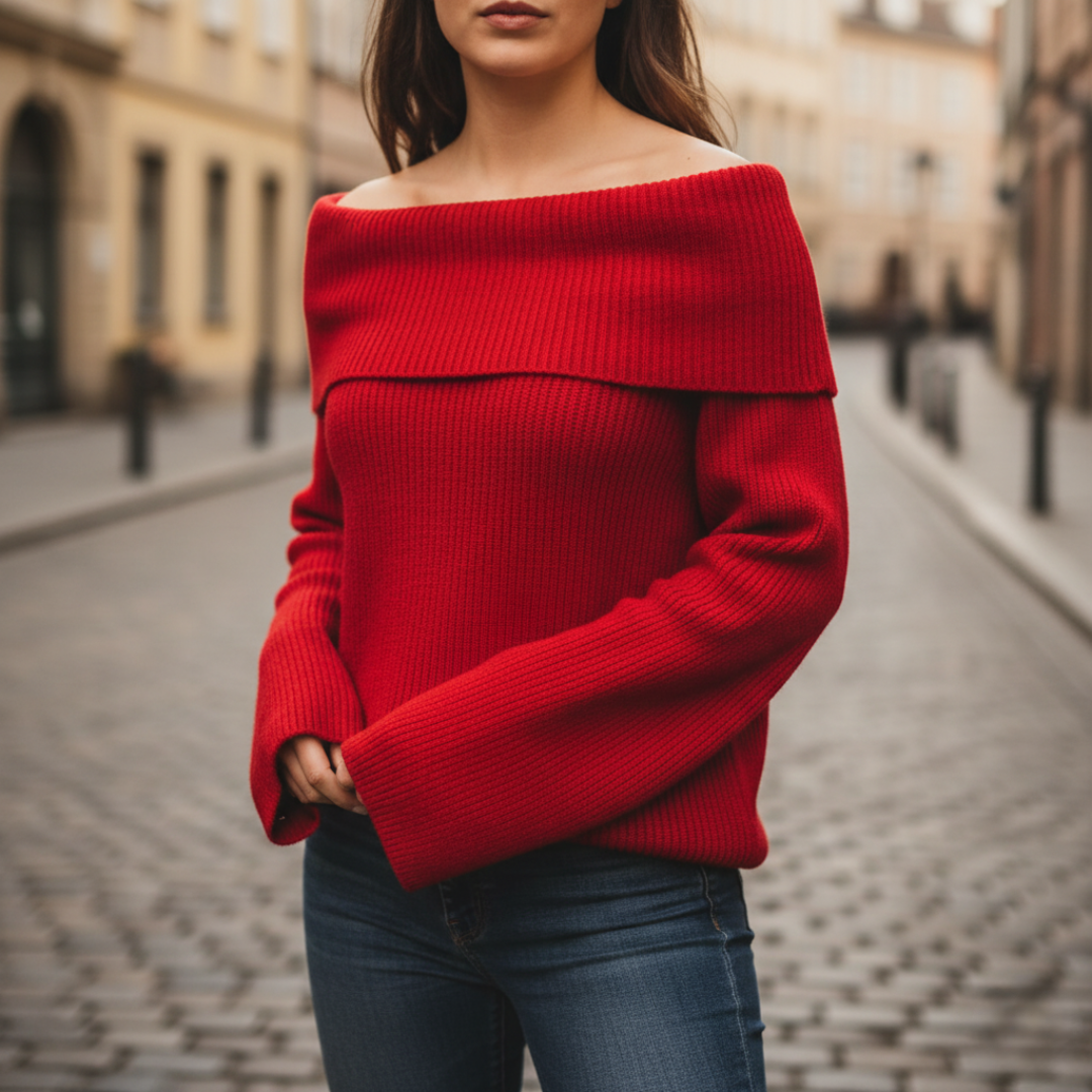 Women's Ribbed Off-Shoulder Top with Mixed Fabrics