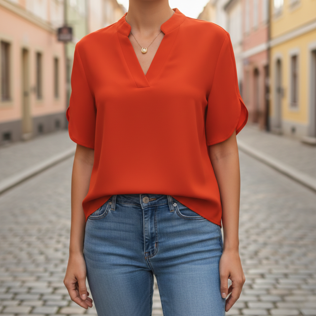 V-Neck Blouse in Pistachio with Short Sleeves for Women