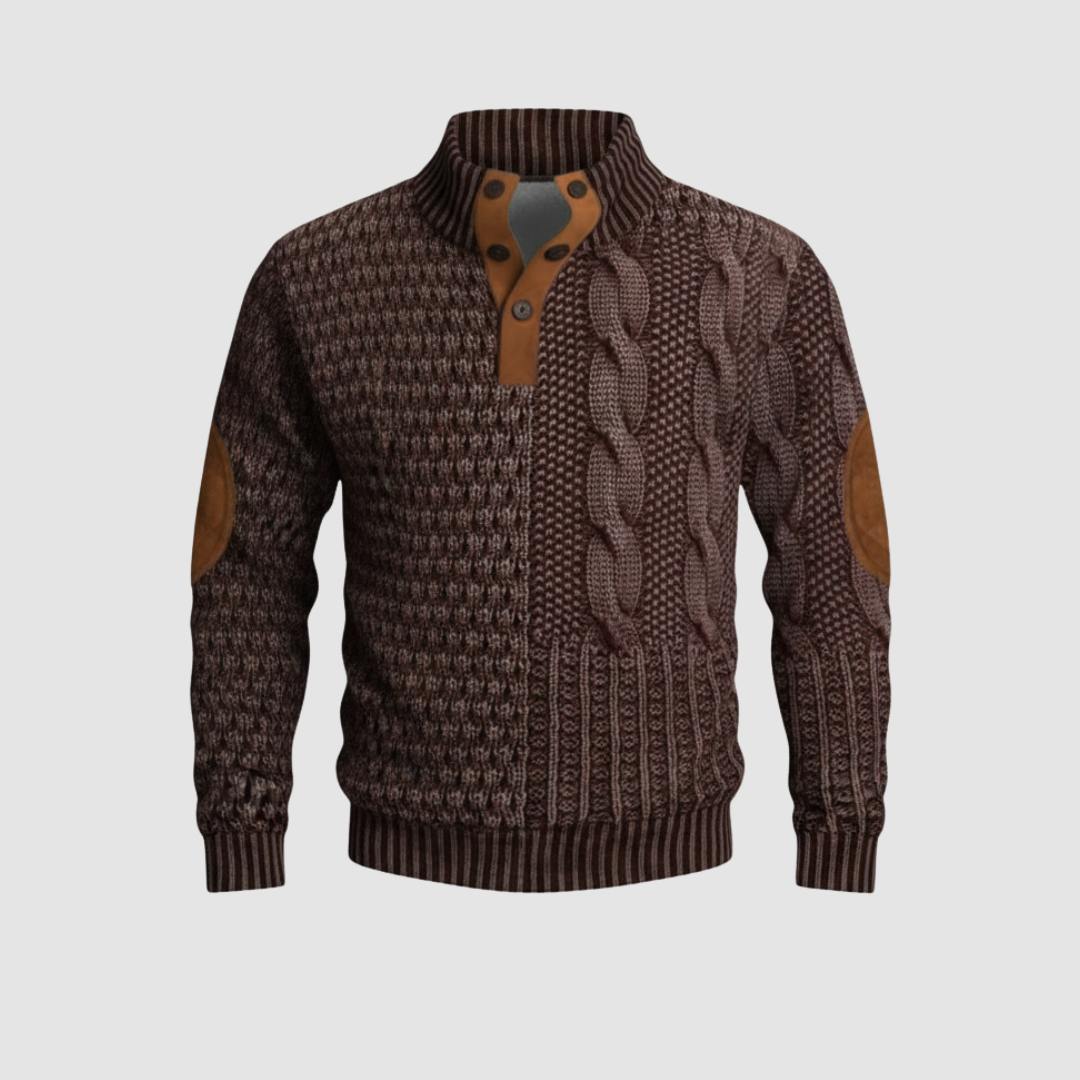 Men's Sweater with High Collar and Suede Details
