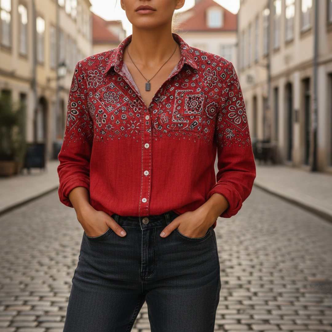 Women's Long Sleeve Shirt with Floral Pattern