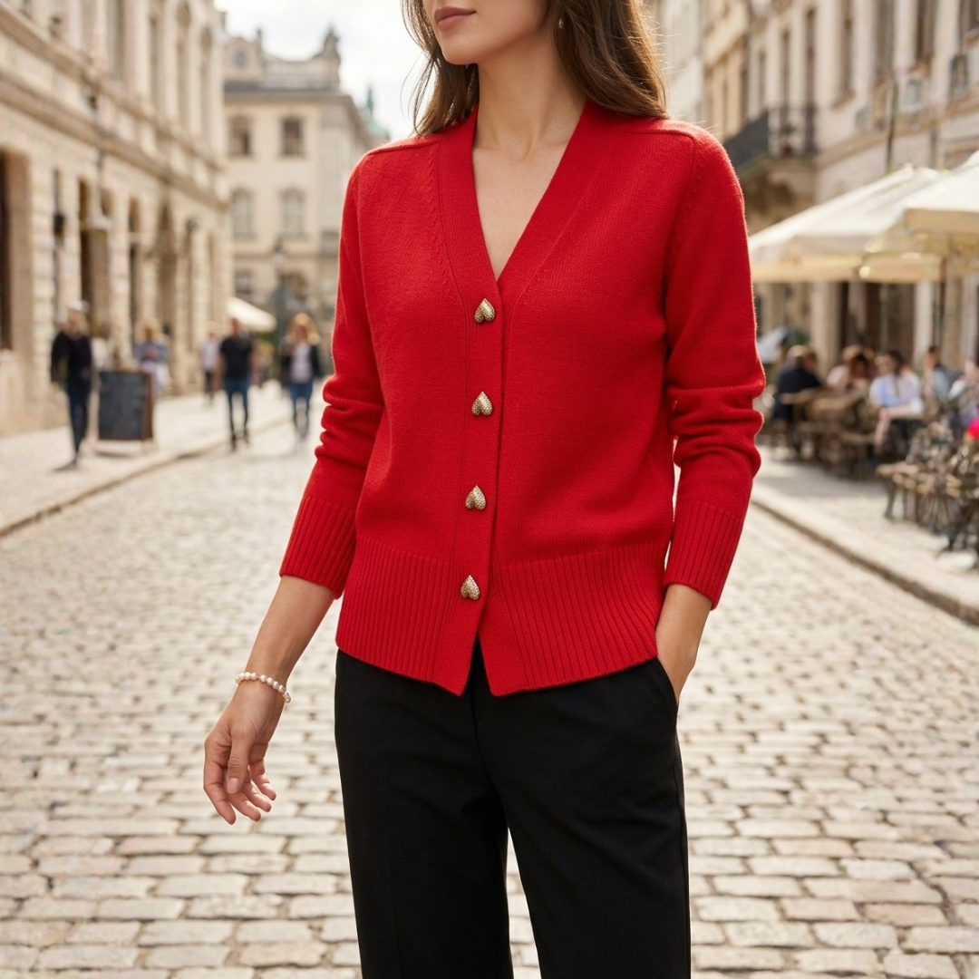 Women's Knit Cardigan with Gold Heart Buttons