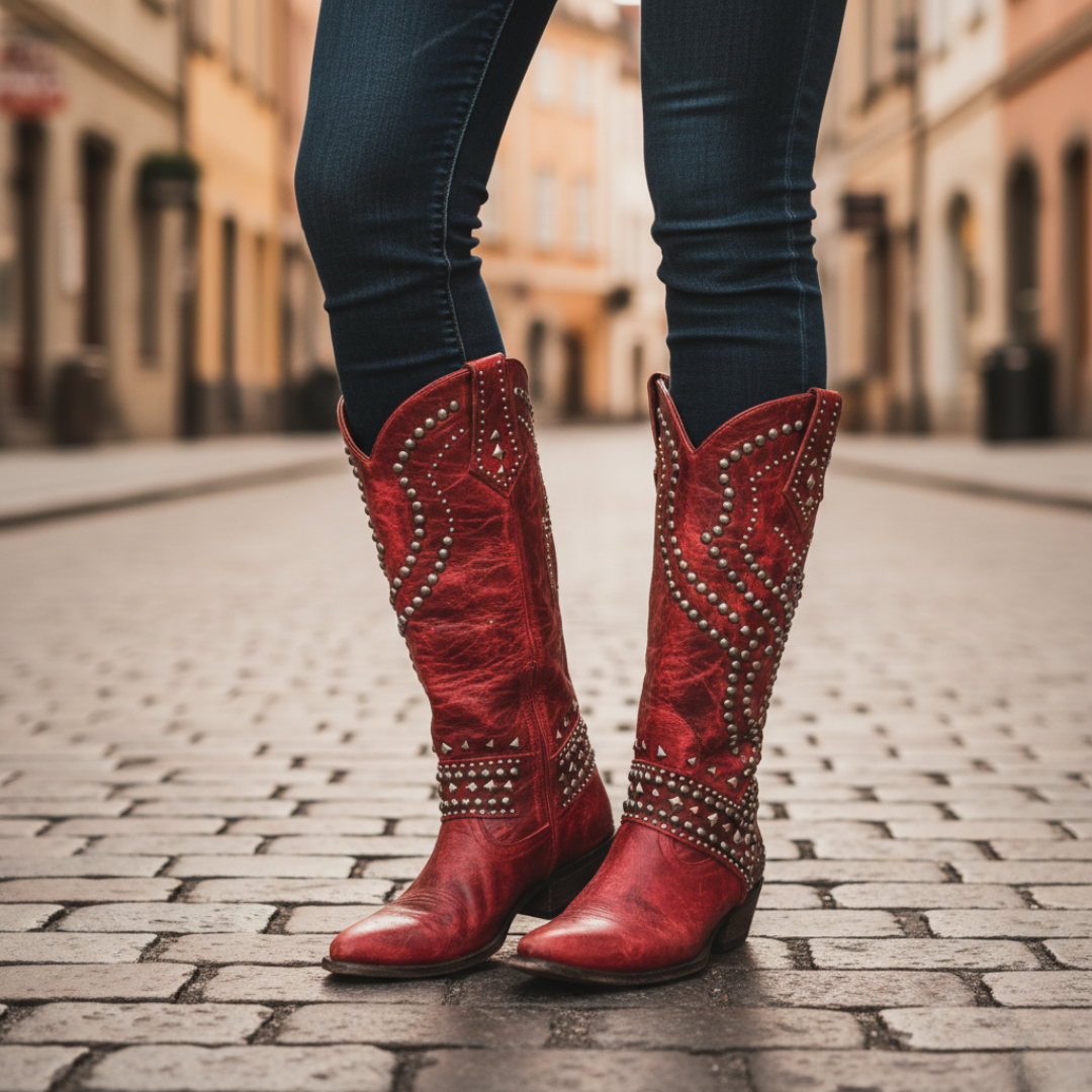 Women's Faux Leather Studded Heeled Boots