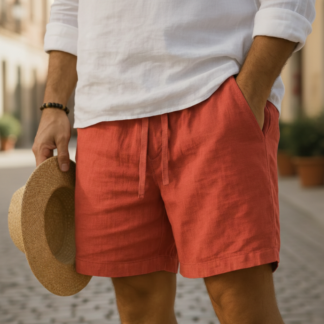 Men's Casual Bermuda Shorts Linen Cotton Stretch Drawstring