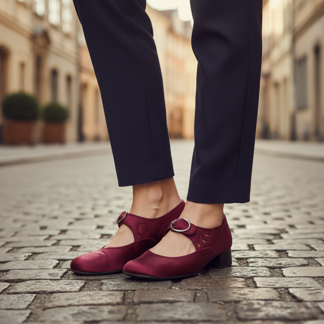 Women's Heeled Shoes with Faux Leather Strap