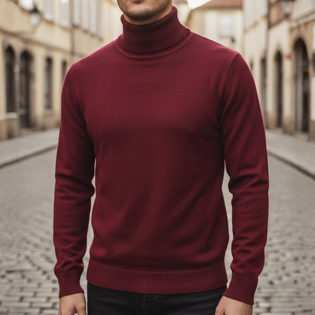 Men's High Neck Sweater in Mixed Material with Long Sleeves