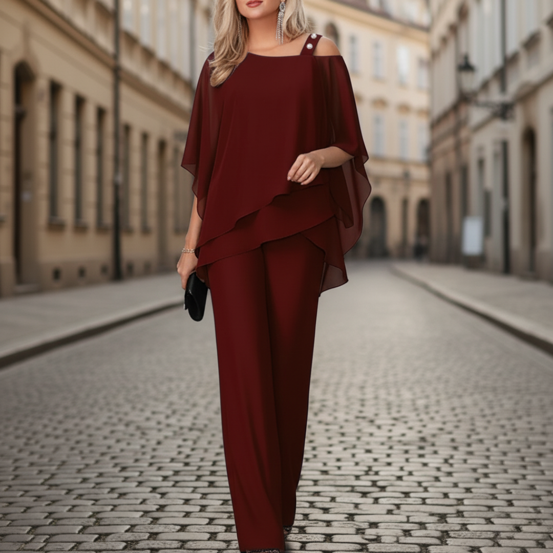Elegant Women's Jumpsuit with Layered Top and Pants