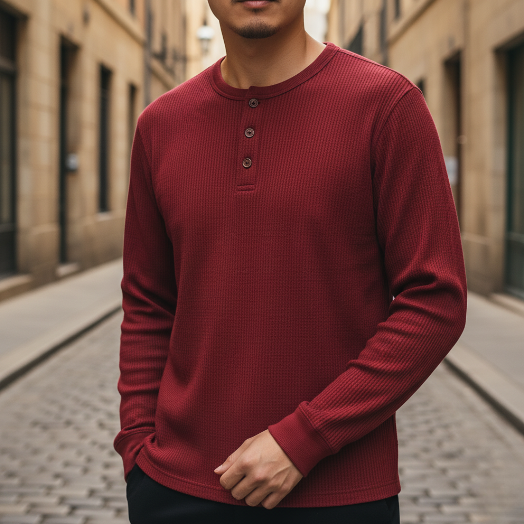 Men's Long Sleeve Henley Knit Shirt