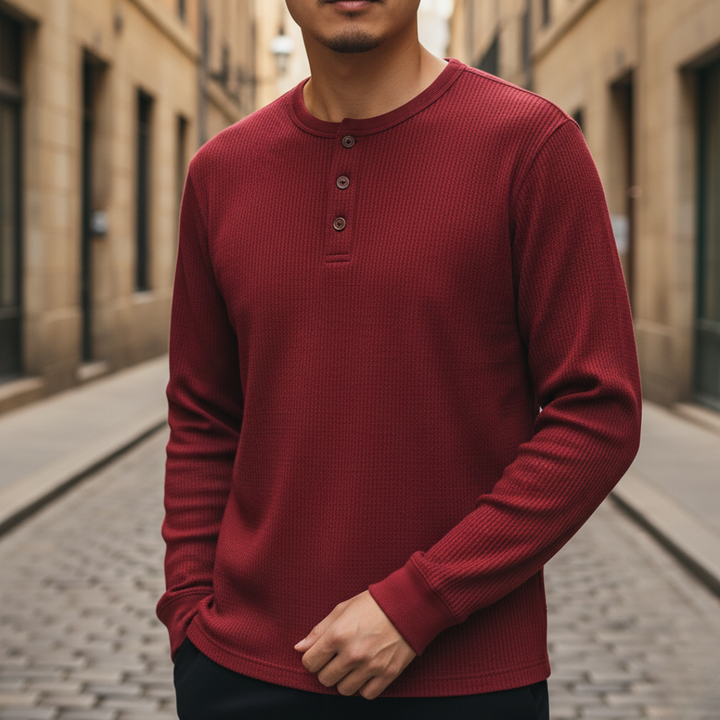 Men's Long Sleeve Henley Knit Shirt