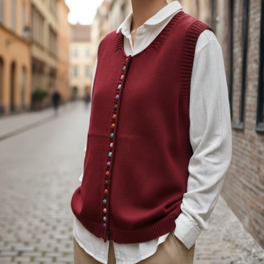 Women's Knitted Vest Acrylic Wool Colored Buttons
