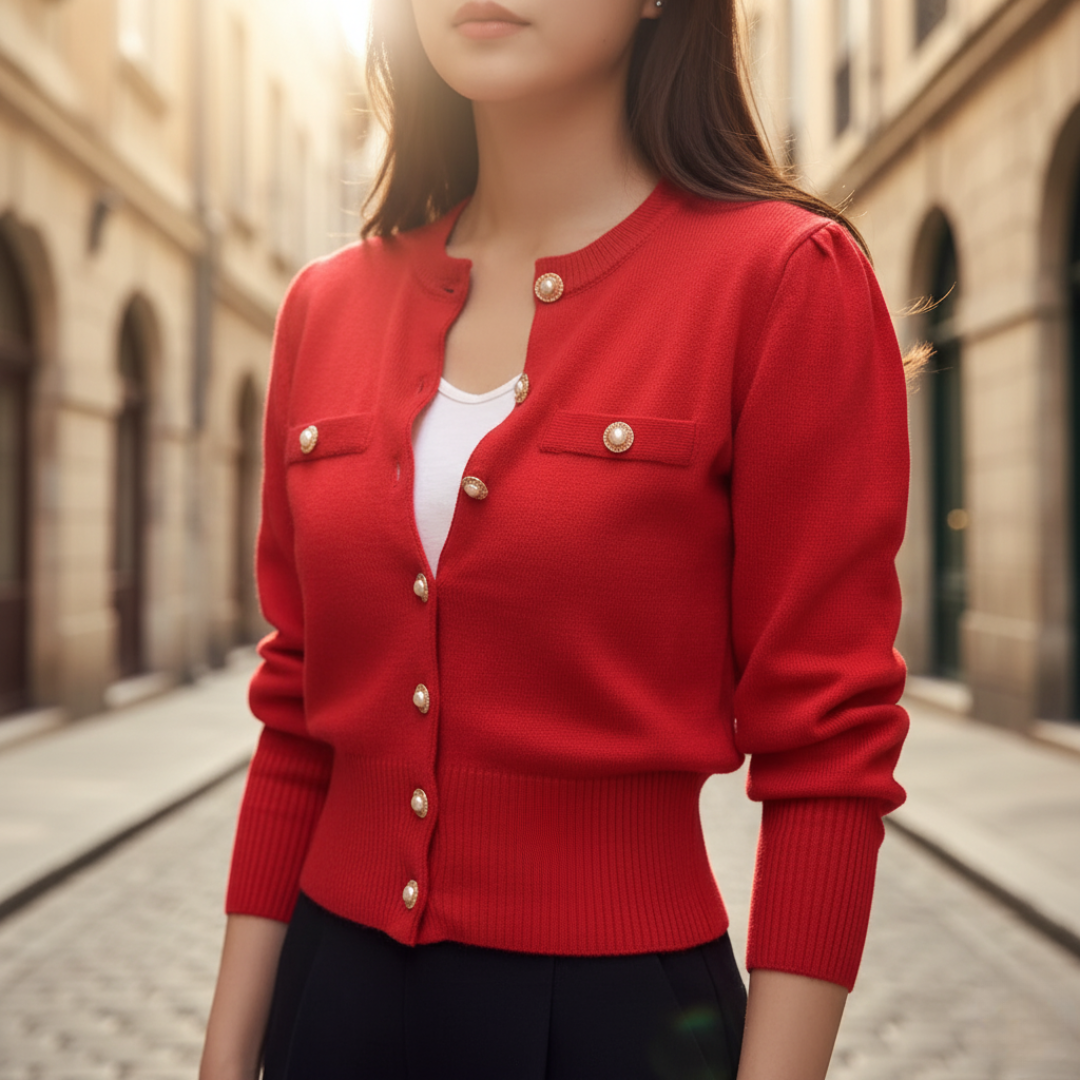 Women's Cardigan with Button Closure in Mixed Fabric