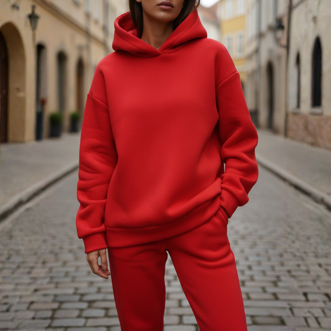 Women's Tracksuit with Hood in Elegant Sporty Mixed Fabrics