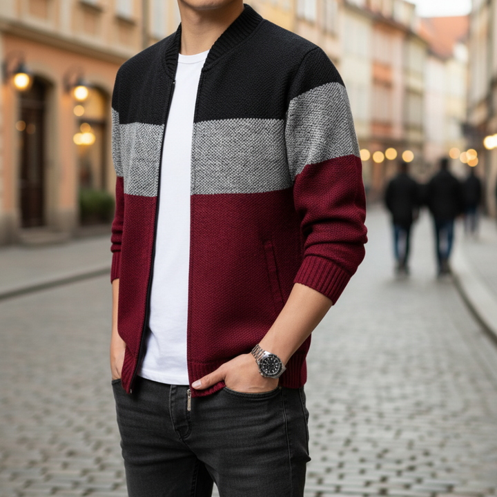 Men's Cardigan with Stripes and Zipper