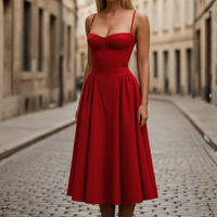 Vestito lungo da donna in tessuto morbido | Elegante con scollo a cuore senza maniche