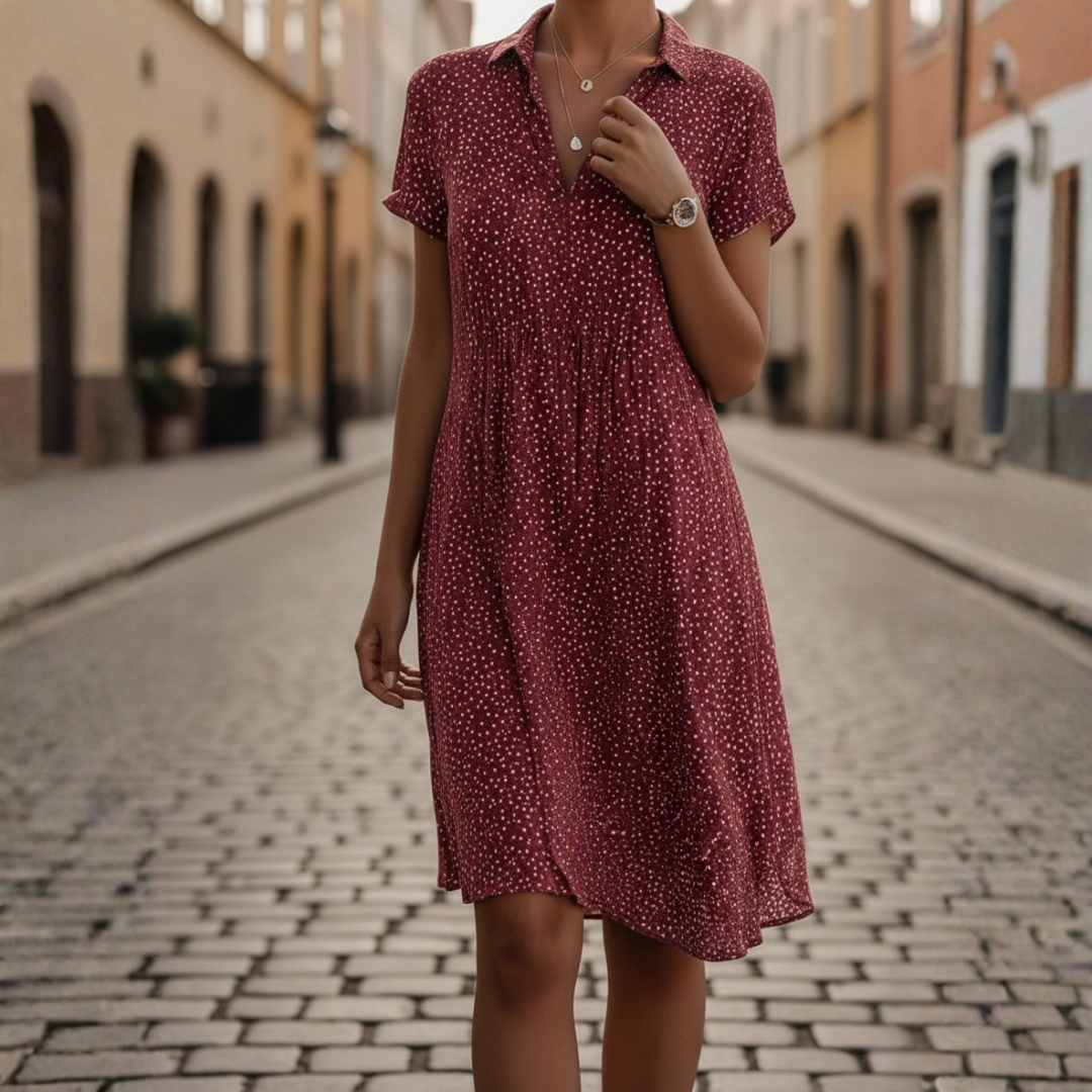 Short Sleeve Polka Dot Shirt Dress V-Neck Women