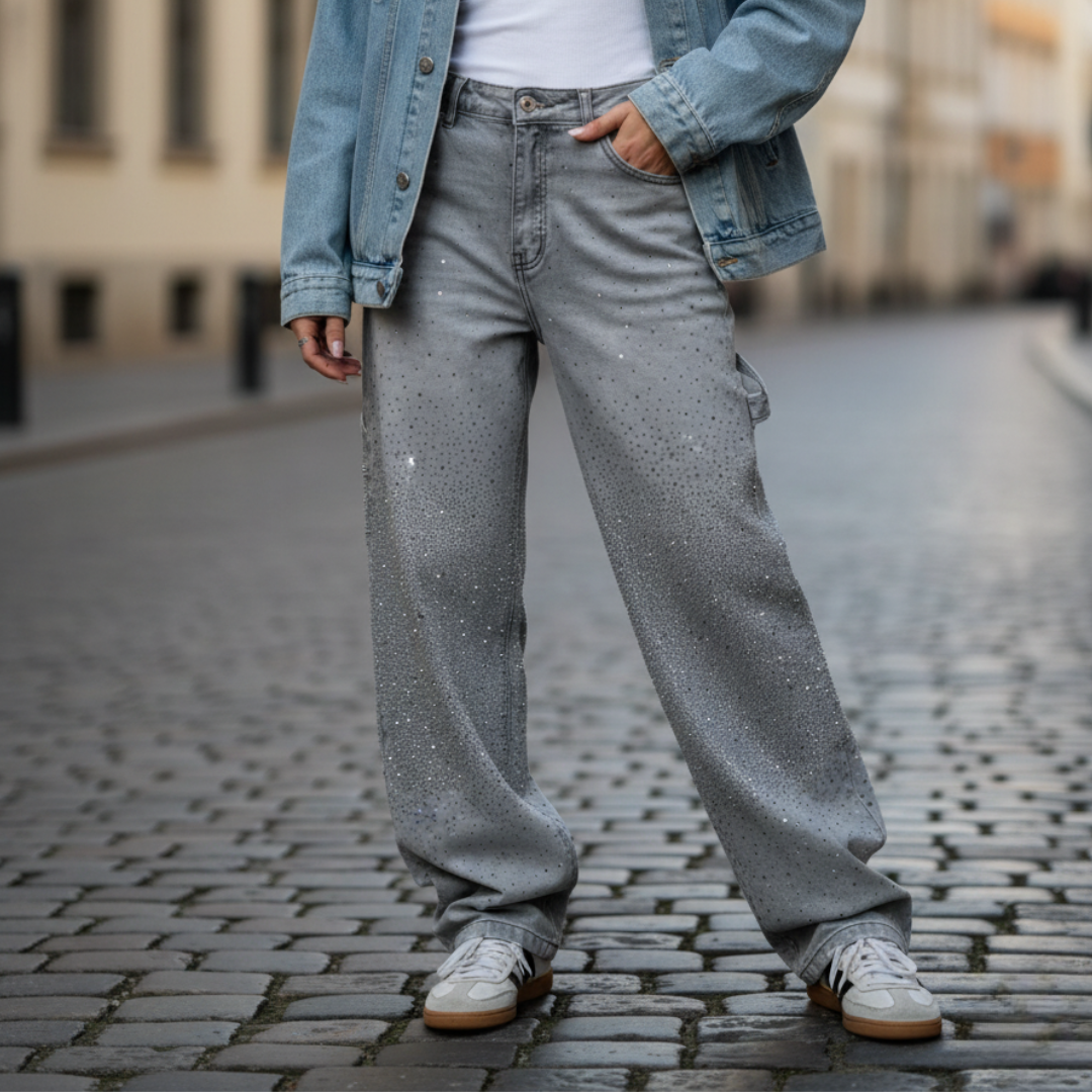 Women's Denim Jeans with Rhinestones