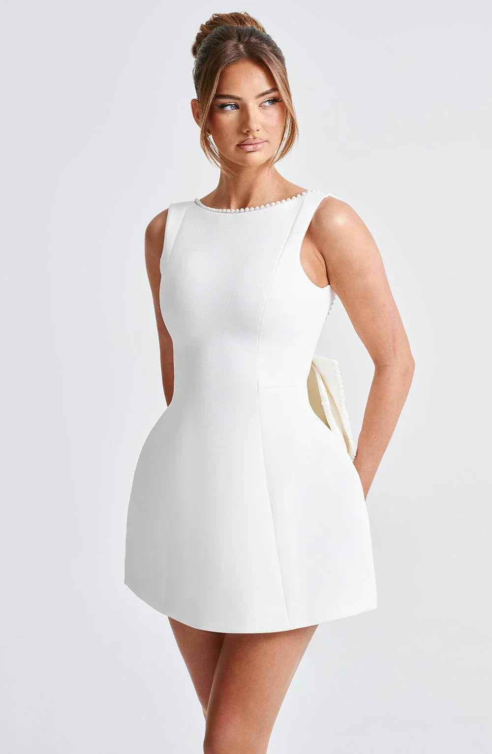 Women's Satin Sleeveless Dress with Decorative Bow