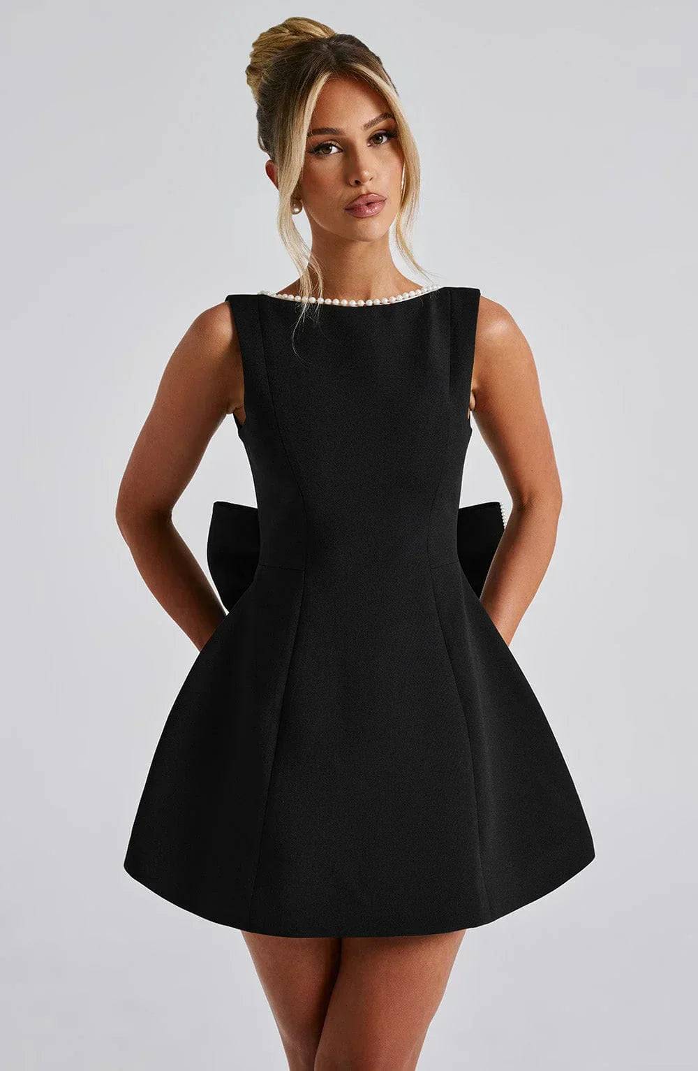 Women's Satin Sleeveless Dress with Decorative Bow