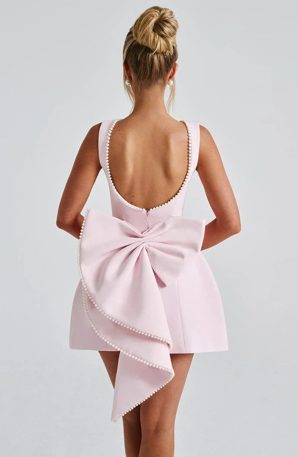 Women's Satin Sleeveless Dress with Decorative Bow
