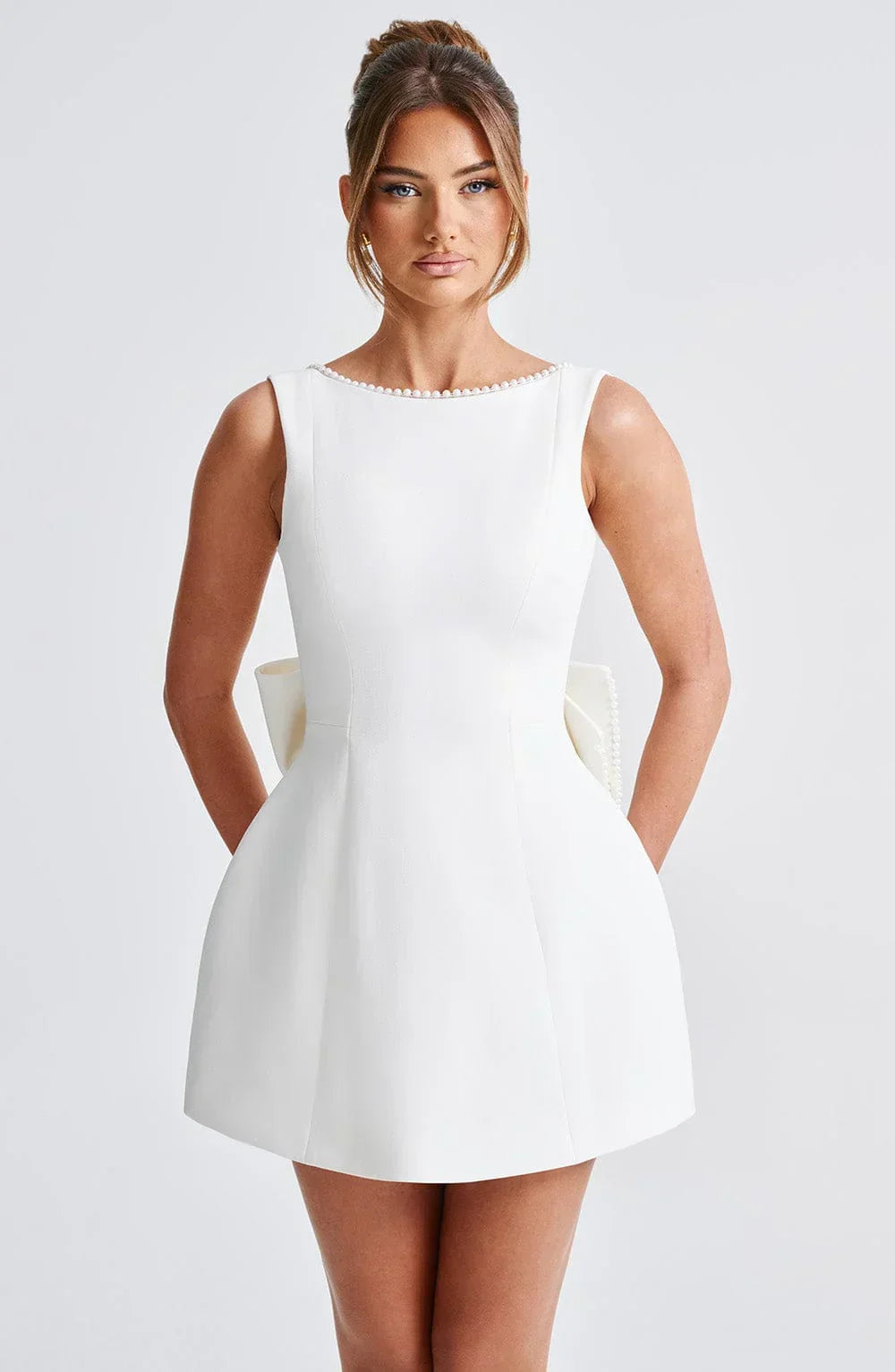 Women's Satin Sleeveless Dress with Decorative Bow