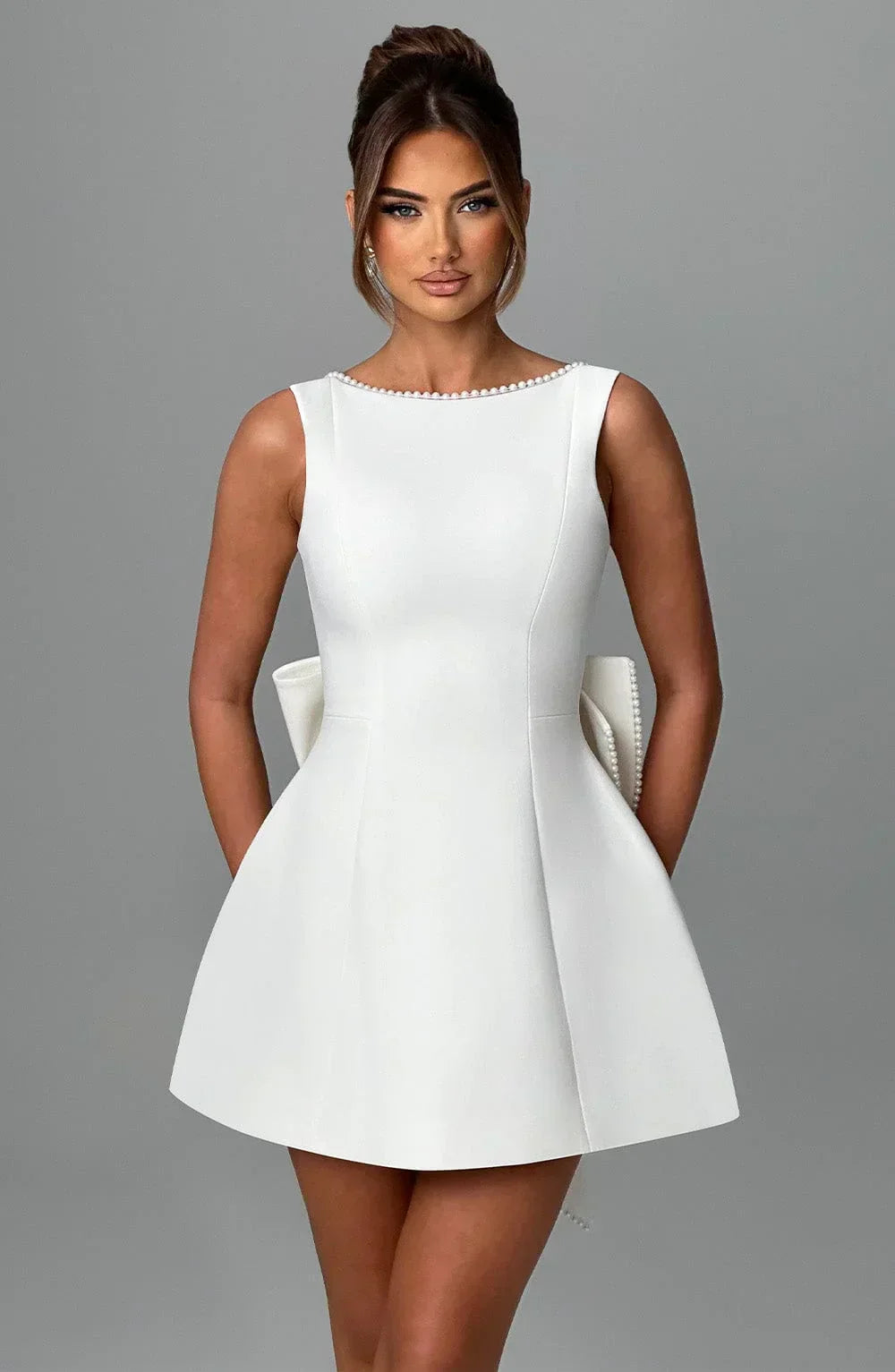 Women's Satin Sleeveless Dress with Decorative Bow