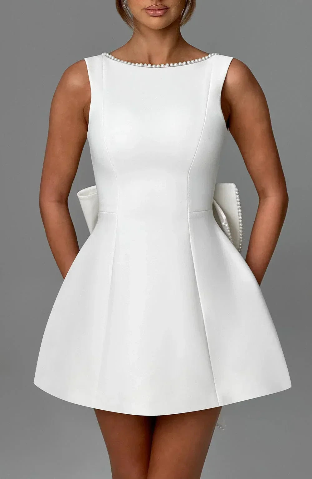 Women's Satin Sleeveless Dress with Decorative Bow