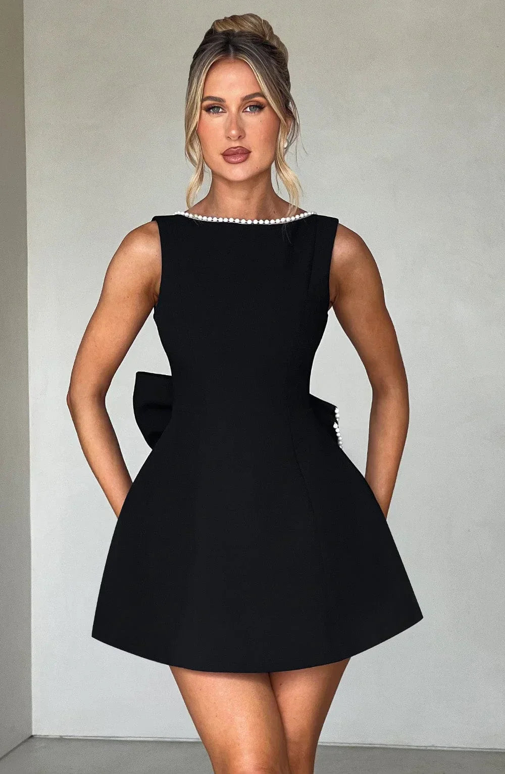 Women's Satin Sleeveless Dress with Decorative Bow