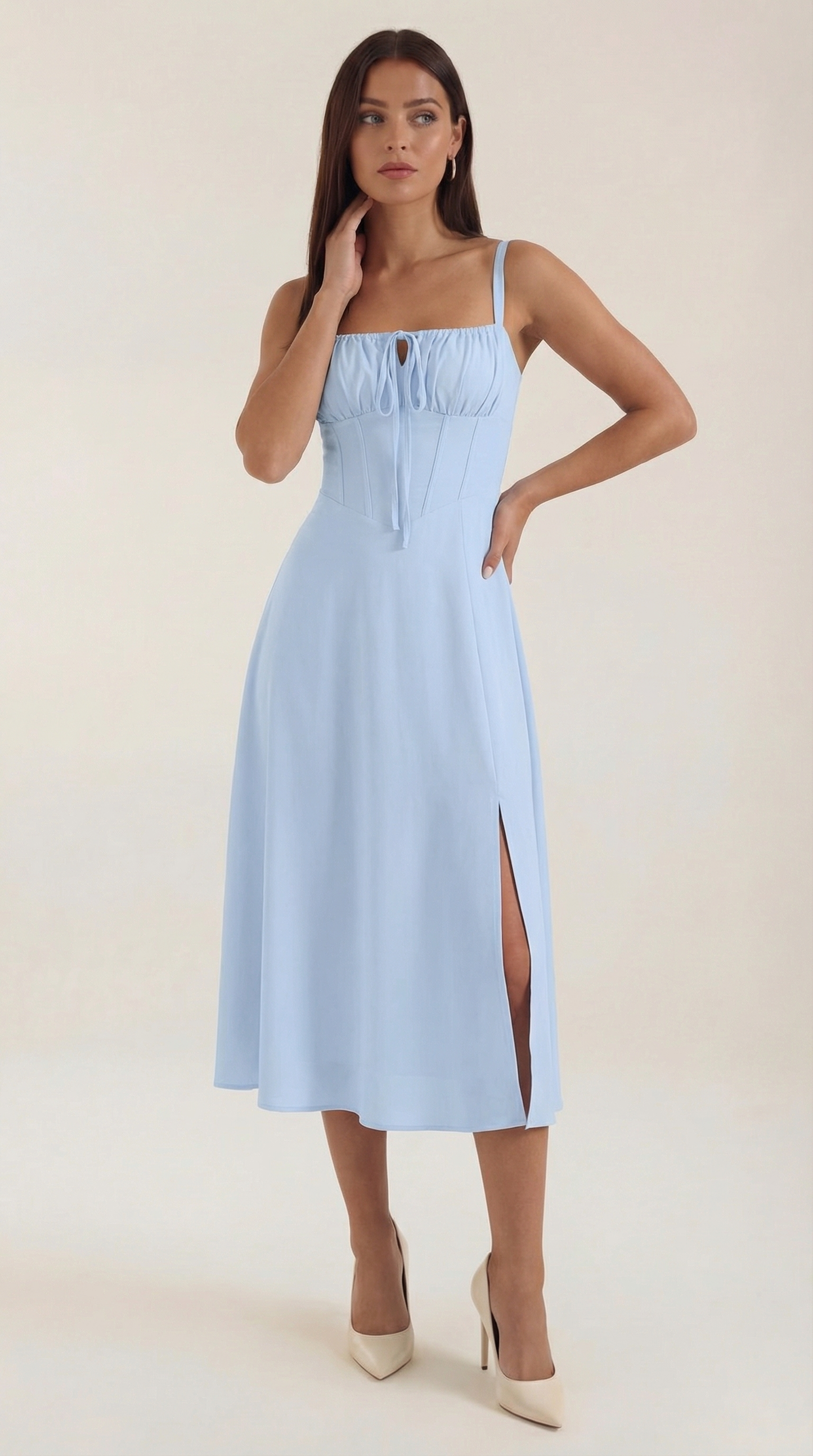 Women's Velvet Sleeveless Midi Dress with V-Neck