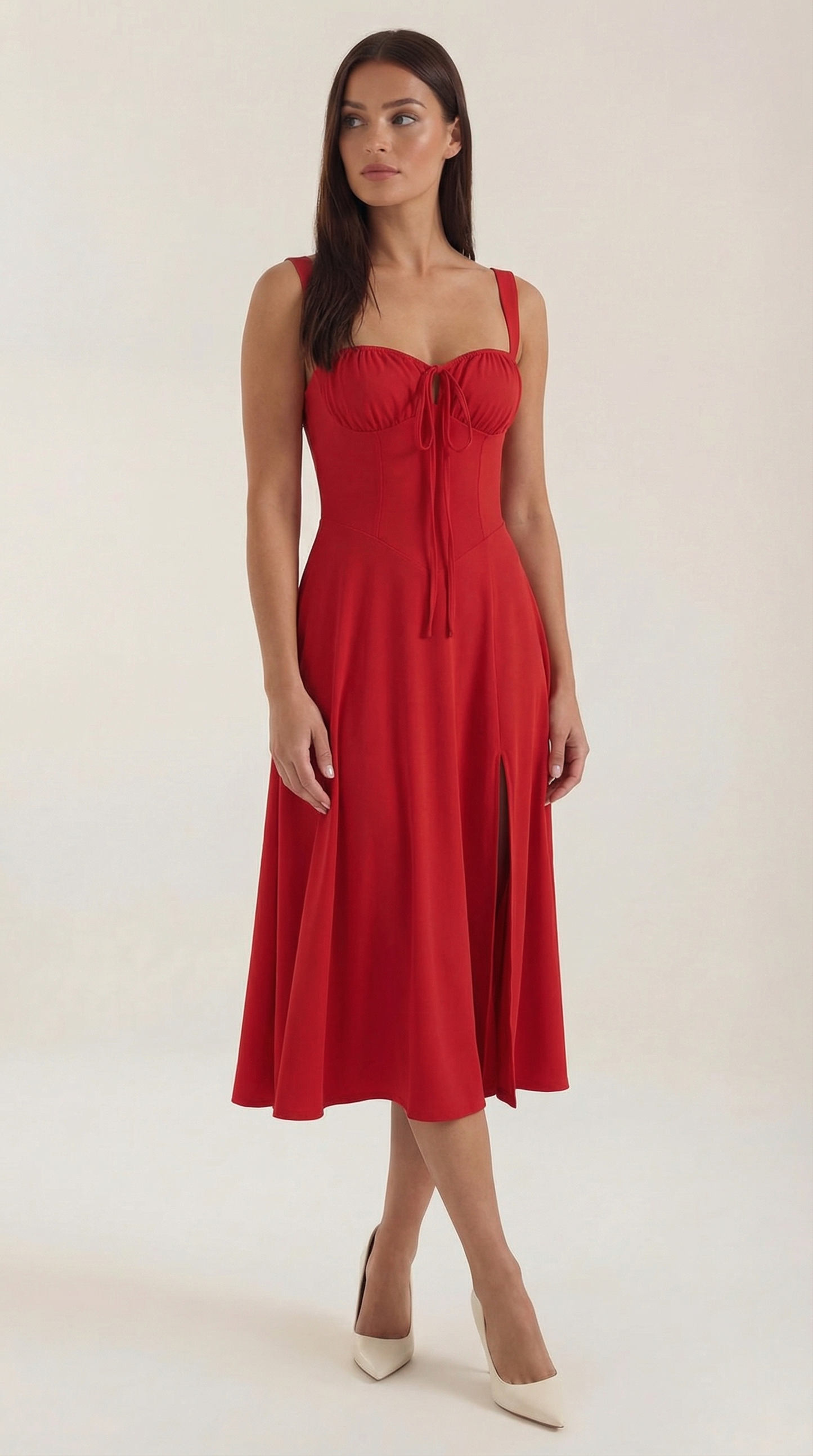 Women's Velvet Sleeveless Midi Dress with V-Neck