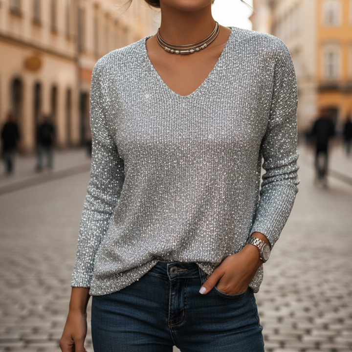 Women's Glitter V-Neck Sweater
