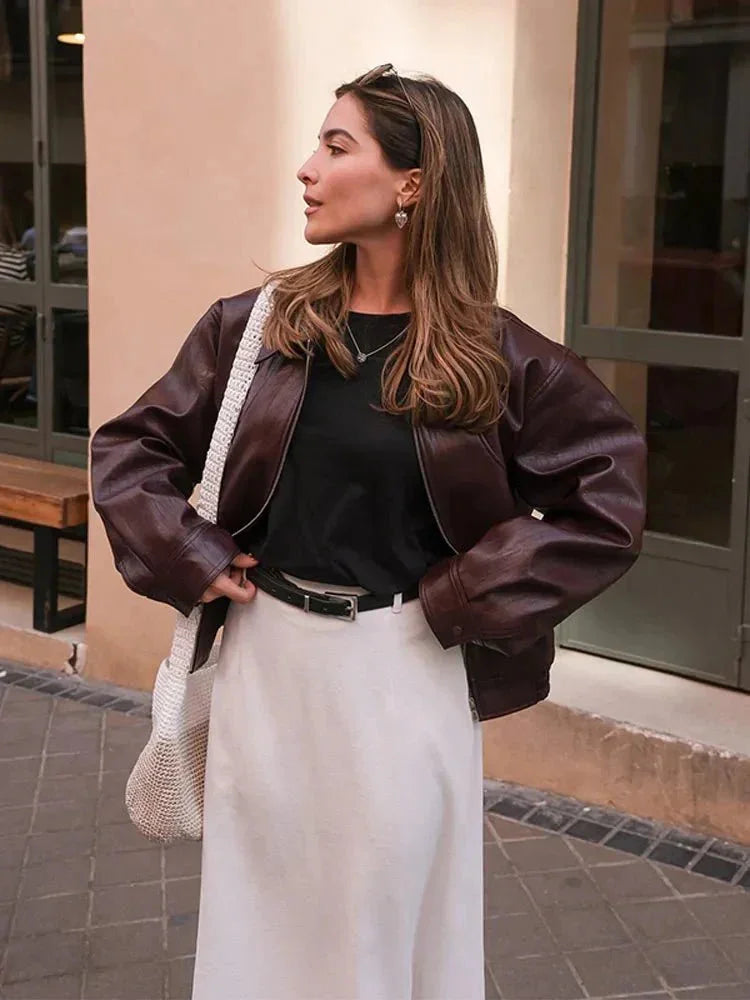 Women's Vintage Leather-Look Sleeveless Jacket with Buttons