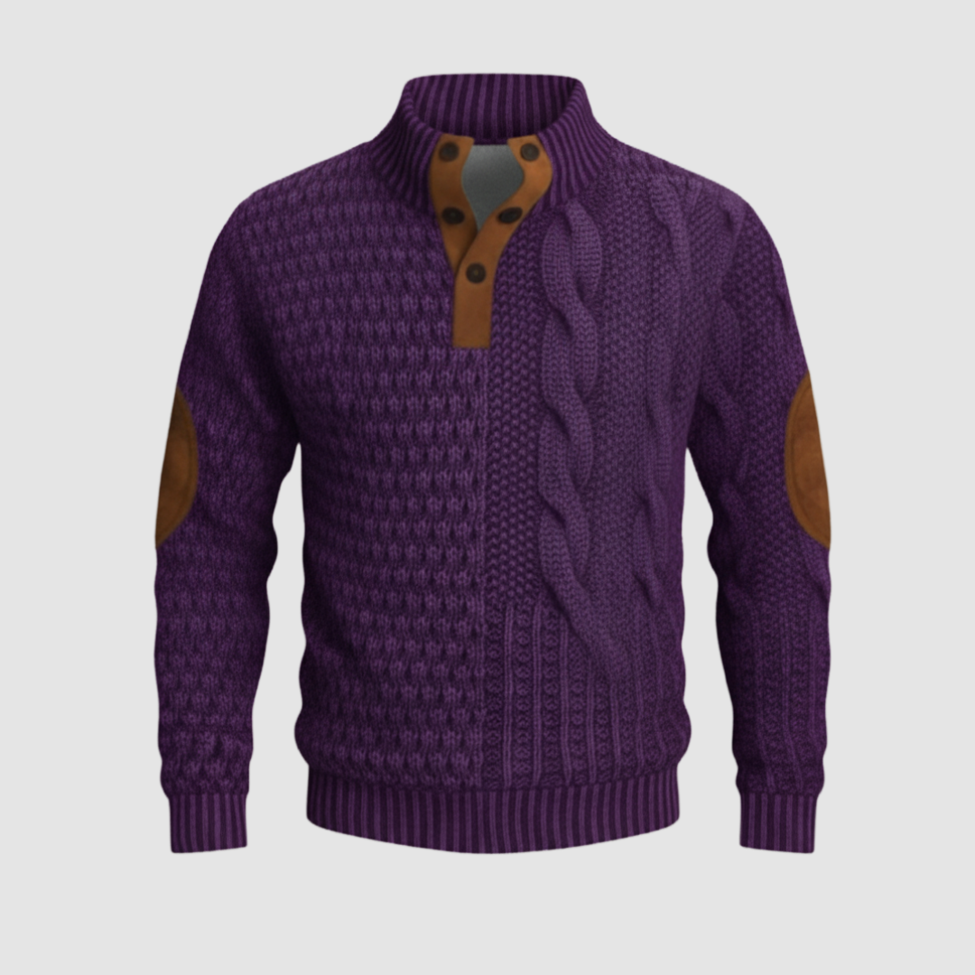 Men's Sweater with High Collar and Suede Details