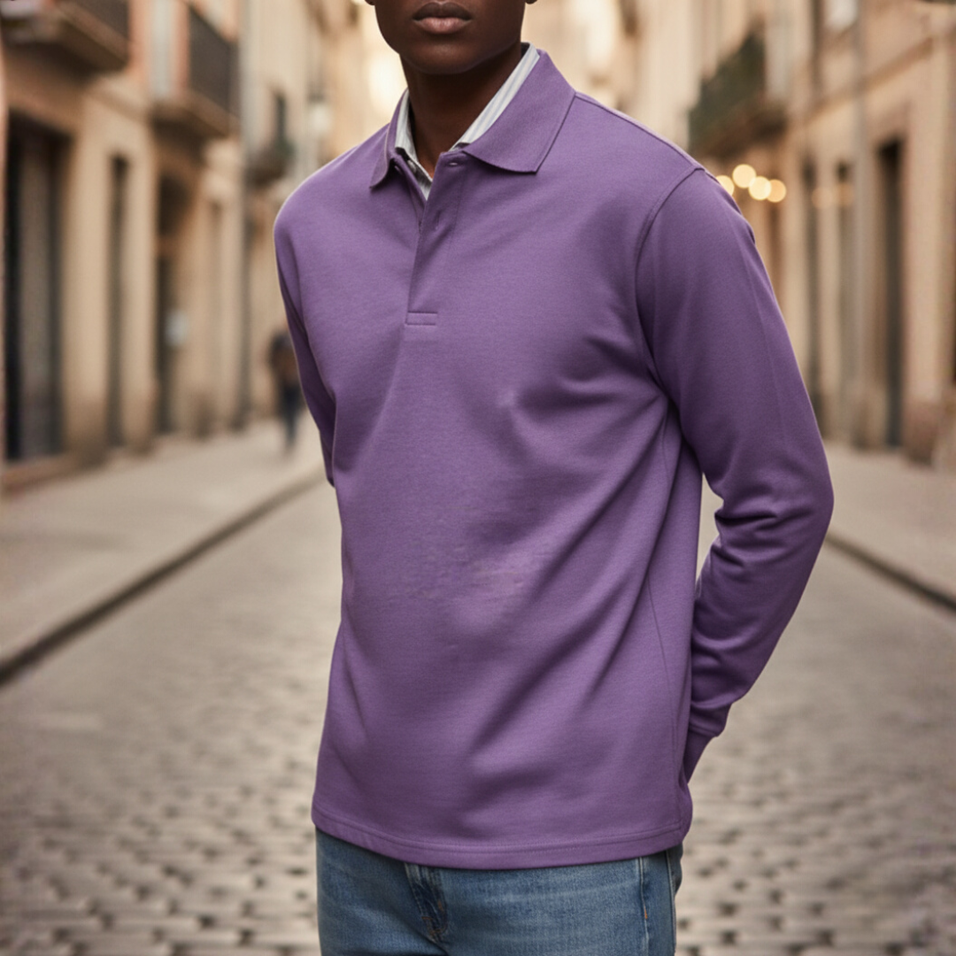 Men's Long Sleeve Polo with Collar and Button
