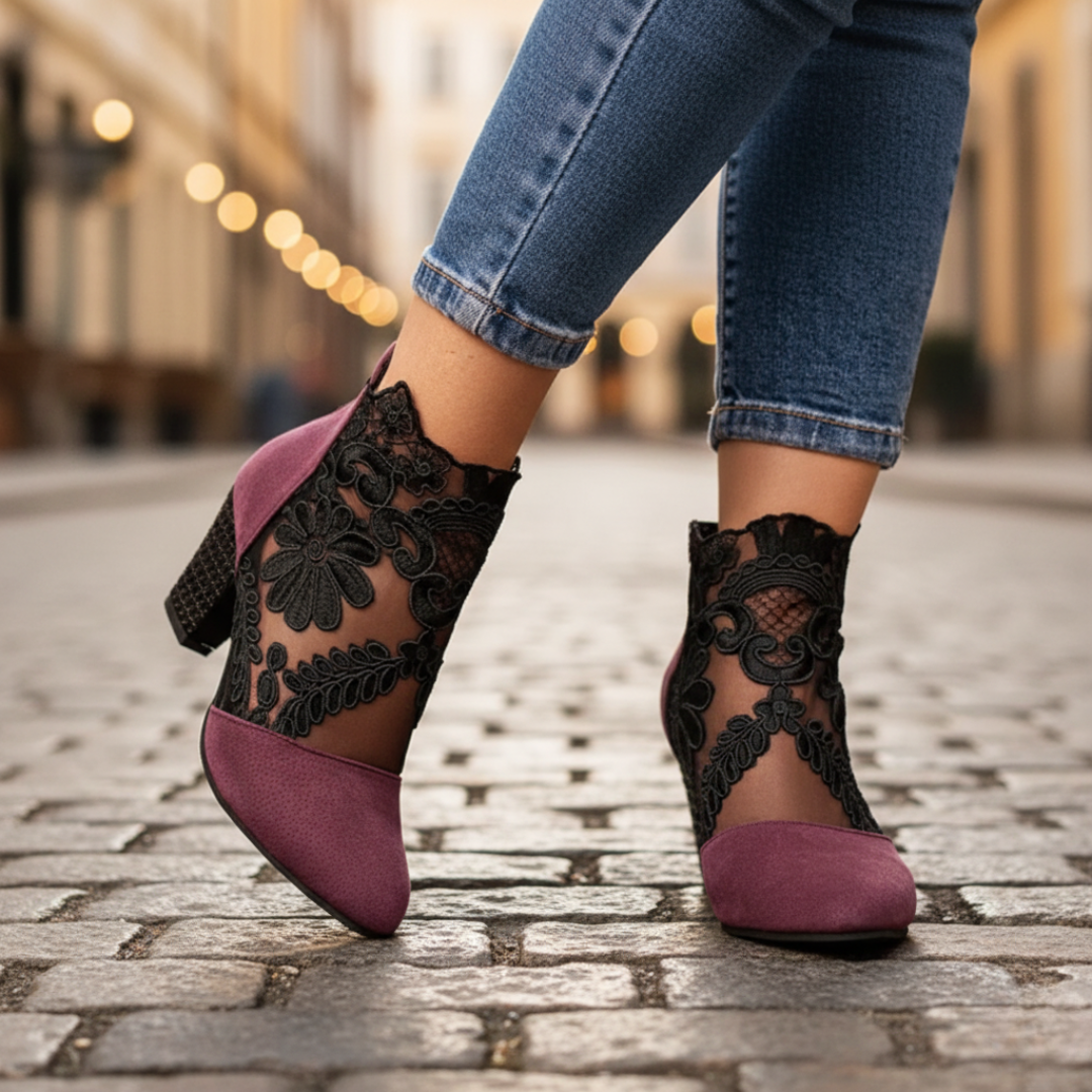 Women's High Heel Ankle Boots with Lace Details