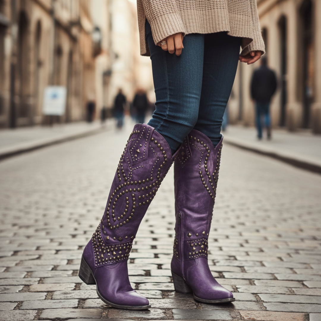 Women's Faux Leather Studded Heeled Boots