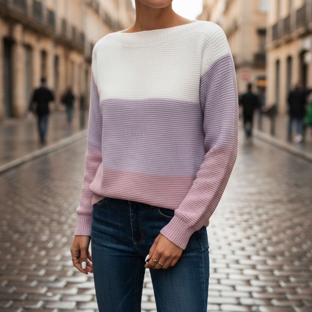 Women's Long Sleeve Color Block Casual Sweater