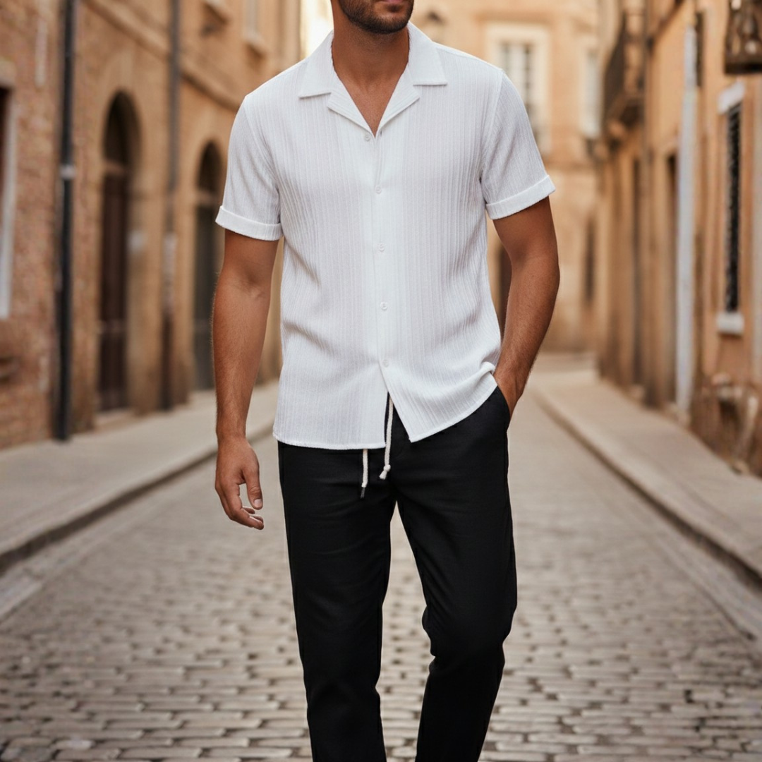 Men's Summer Coordinated Ribbed Shirt and Pants Set