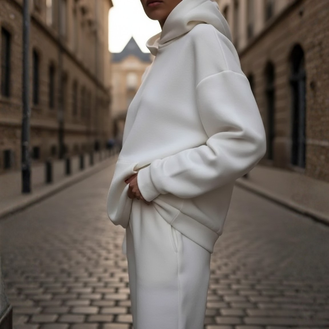 Women's Tracksuit with Hood in Elegant Sporty Mixed Fabrics